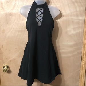 Express Size Medium Black high neck fit and flare Dress